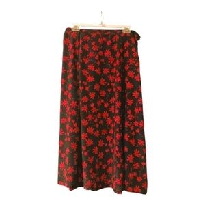 *Black And Dark Cranberry Red Floral A Line Flowy Vintage Skirt Plus 14P